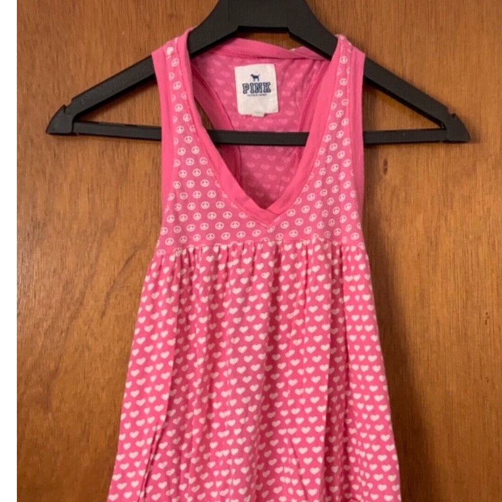 Pink Victoriaâs Secret Women Sleeveless Shirt Size Xs Heart Peace Sign Print Y2k
